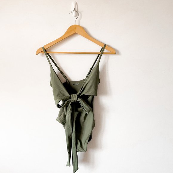 Aerie Wrap One Piece Swimsuit Bathing Suit Olive Green Sz XS - Picture 4 of 9